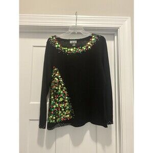 BEREK Black Sequin Christmas Tree Sweater Women’s Size Large Whimsy Holiday Bead